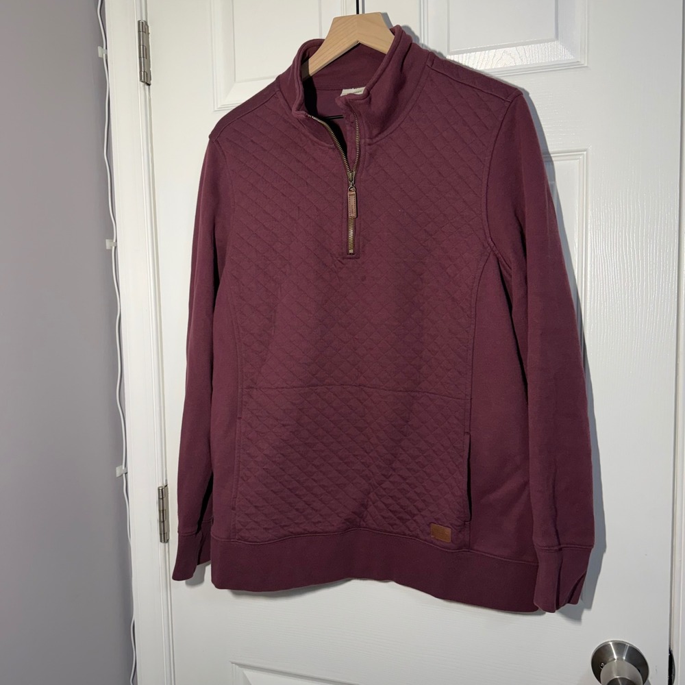 LL Bean Quilted Quarter Zip Pullover Burgundy Wine Sweatshirt XL 502745